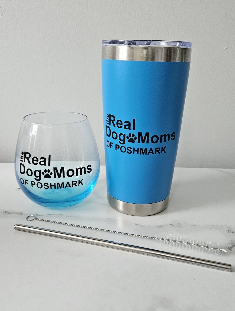 "The Real Dog Moms/Cat Moms Of Poshmark" Tumbler & Stemless Glass Wineglass Set - Picture 3 of 12